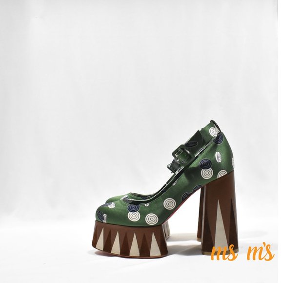 NIB Christian Louboutin Green Silk polka dot Platform Pumps Heels - Picture 2 of 9